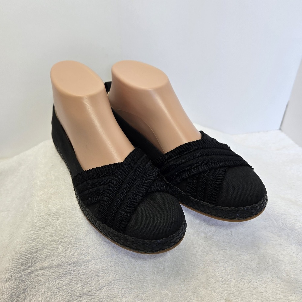Ugg Womens Size 6.5 Black Ballet Flat Loafer Ruffled Espadrille Slip On Shoes